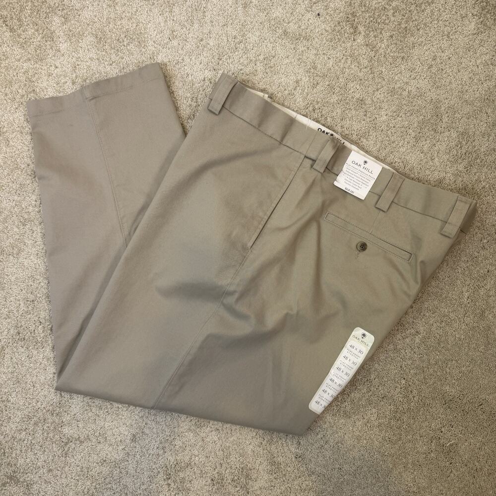 Oak Hill Premium Pant Men's Flat Front Stretch Dress Pants 48 X 30 Beige